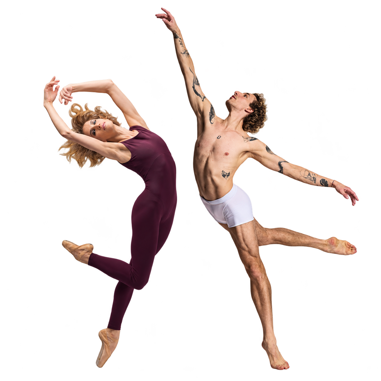 Deux danseurs de ballet dans des poses expressives